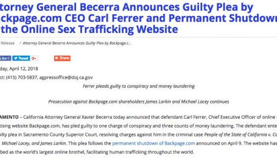 Attorney General Becerra on Backpage