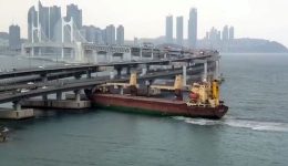 Russian Ship Hits Bridge