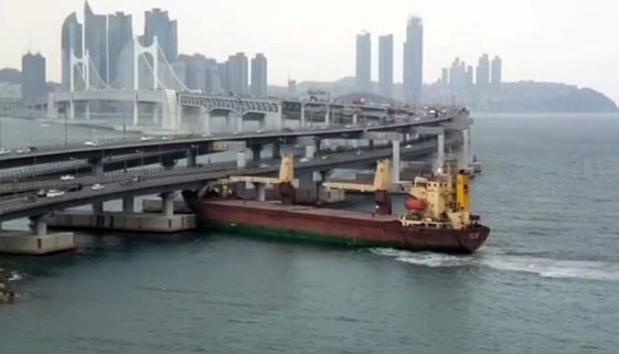 Russian Ship Hits Bridge