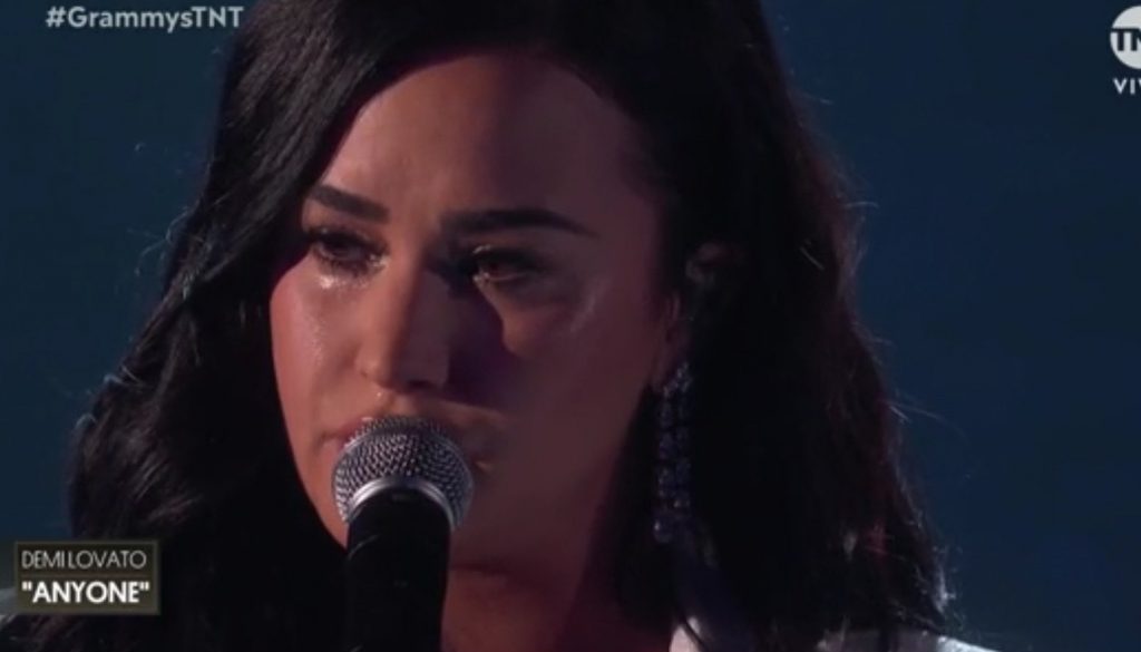 Demi Lovato crying at Grammys