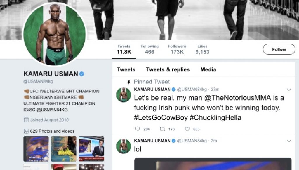 Usman's Twitter account hacked