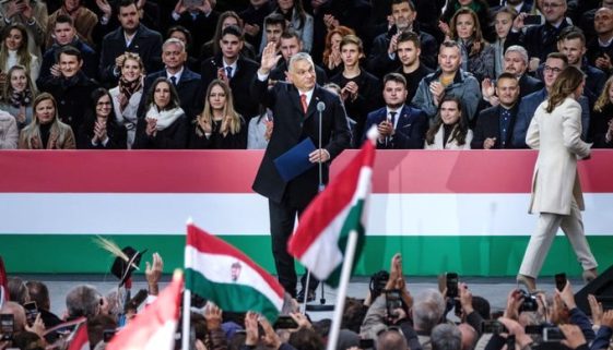 Orban and flags of Hungary