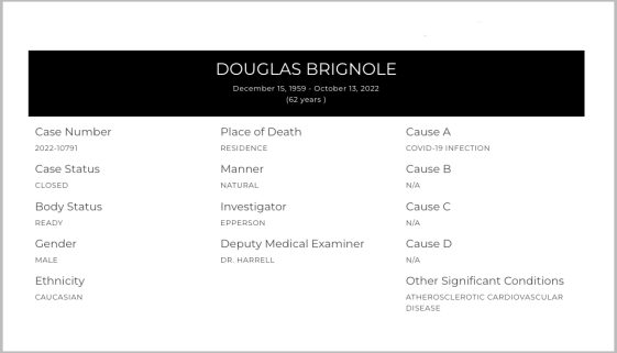 Medical Examiner's report on Douglas Brignole's death